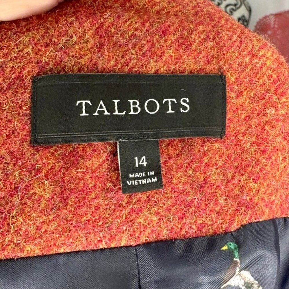 Talbots Rust Orange Wool Blend Duck Printed (inside) 2-Button Blazer Size 14 - Picture 8 of 10
